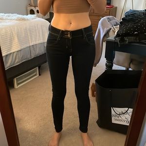 Hudson low-rise, skinny-ankle, stretch, dark wash jeans